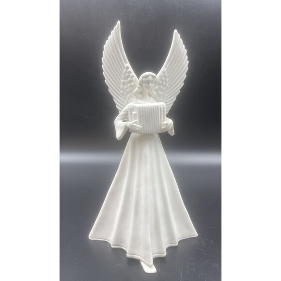 VTG Mirmasu Porcelain Bisque Angel Playing The ACCORDION Figurine 12” - Picture 1 of 8